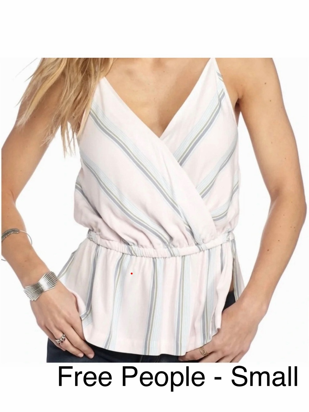 Free People Psychedelic Summer striped Top pastel pink peplum tank women's small